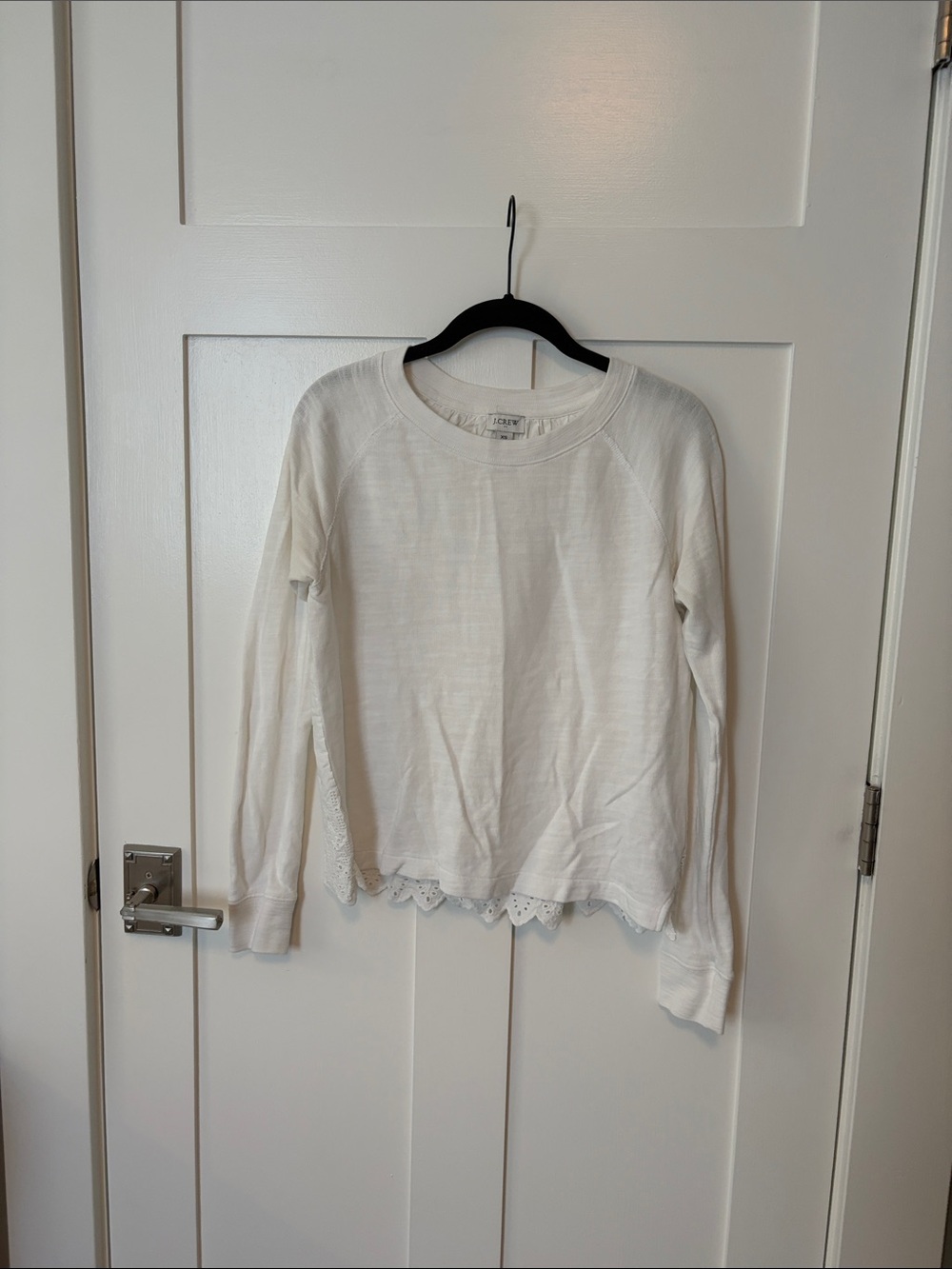 100% Cotton J.Crew White Knit & Eyelet Long Sleeve Shirt